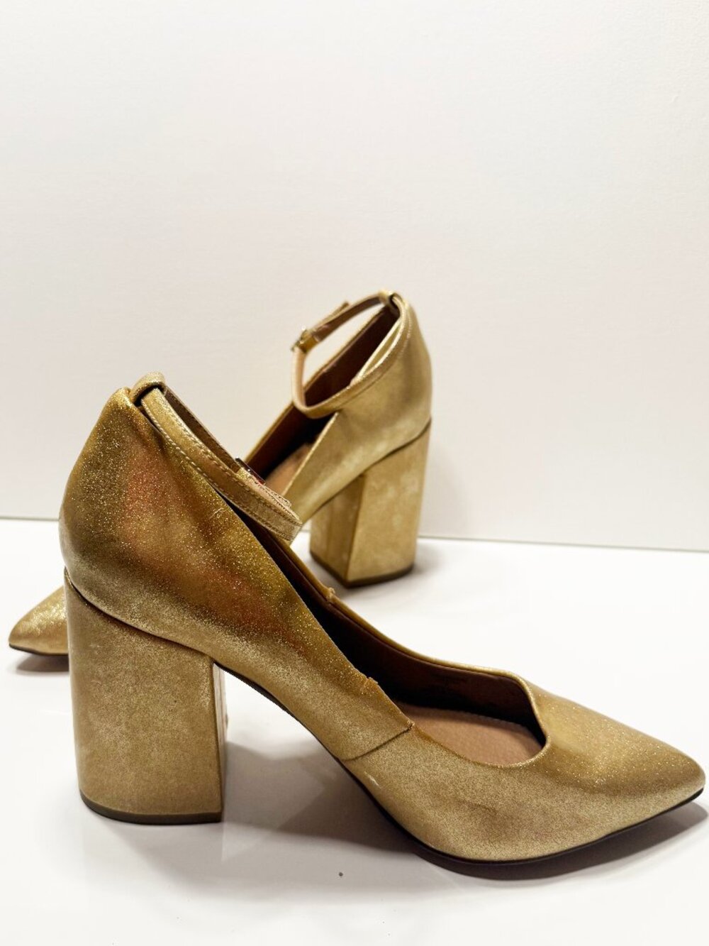Gold Glitter Block Heels